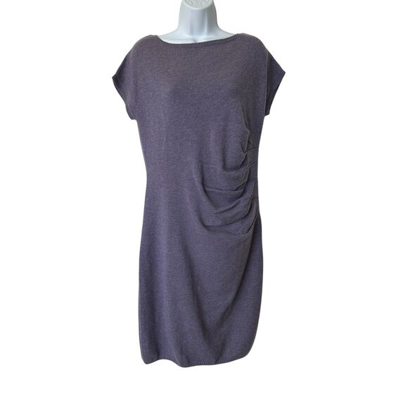 NWT Black goat Cashmere Dress Lilac Gathered Waist Knee Length Sweater Dress L - Picture 1 of 13